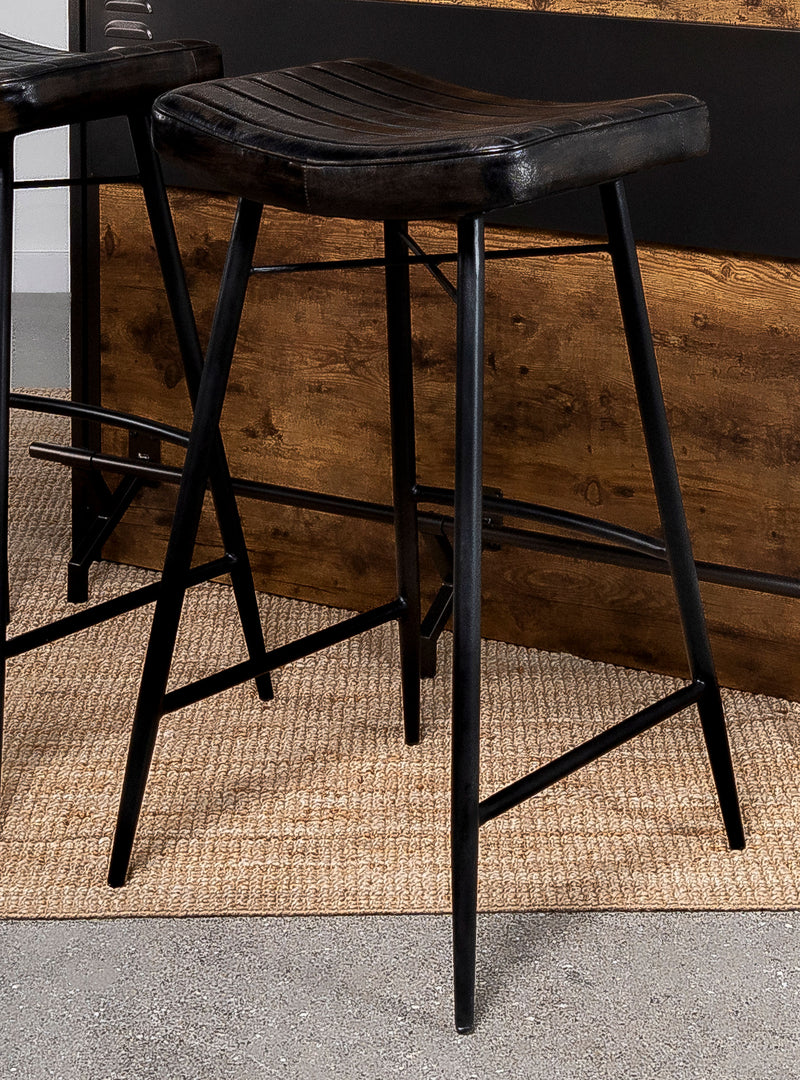 Bayu Leather Upholstered Saddle Seat Backless Bar Stool (Set of 2) - Furniture Center (NY)