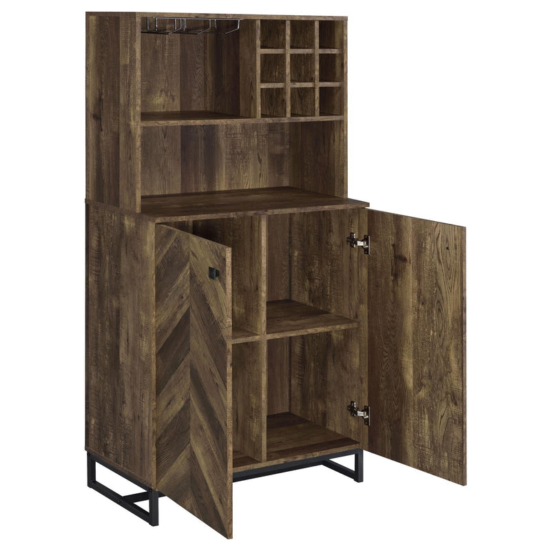 Mendoza 2-door Wine Cabinet Rustic Oak Herringbone and Gunmetal - Furniture Center (NY)