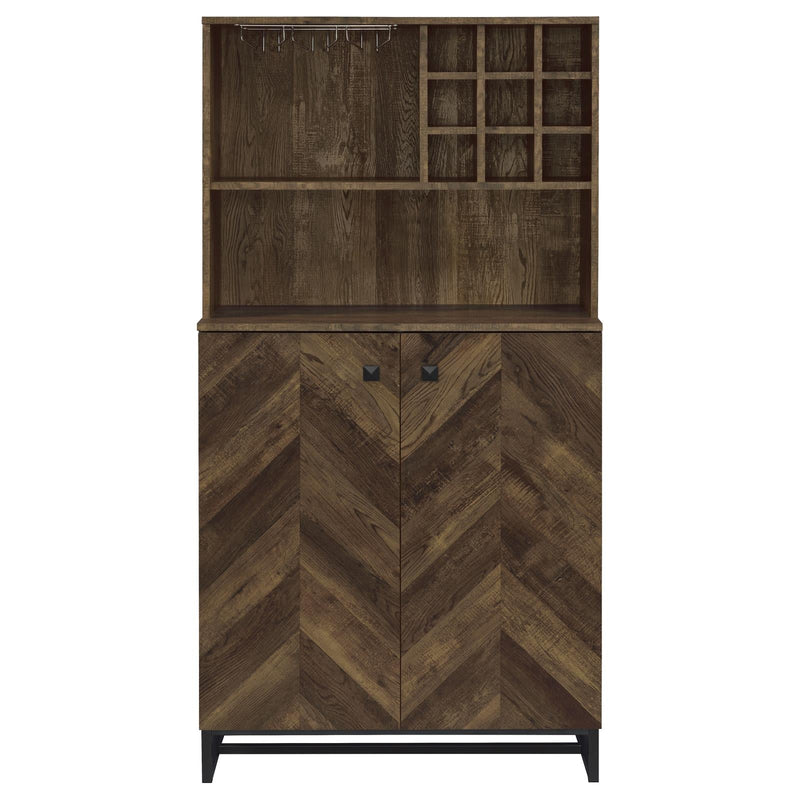 Mendoza 2-door Wine Cabinet Rustic Oak Herringbone and Gunmetal - Furniture Center (NY)