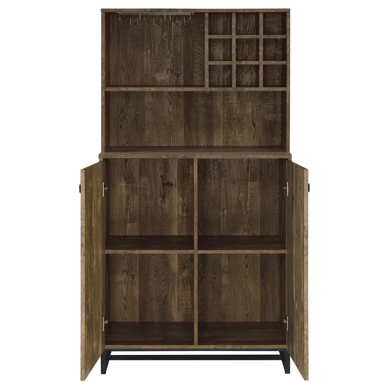 Mendoza 2-door Wine Cabinet Rustic Oak Herringbone and Gunmetal - Furniture Center (NY)