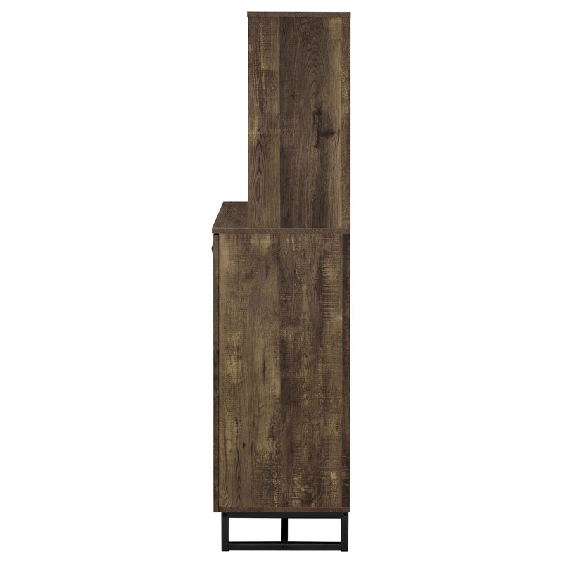 Mendoza 2-door Wine Cabinet Rustic Oak Herringbone and Gunmetal - Furniture Center (NY)