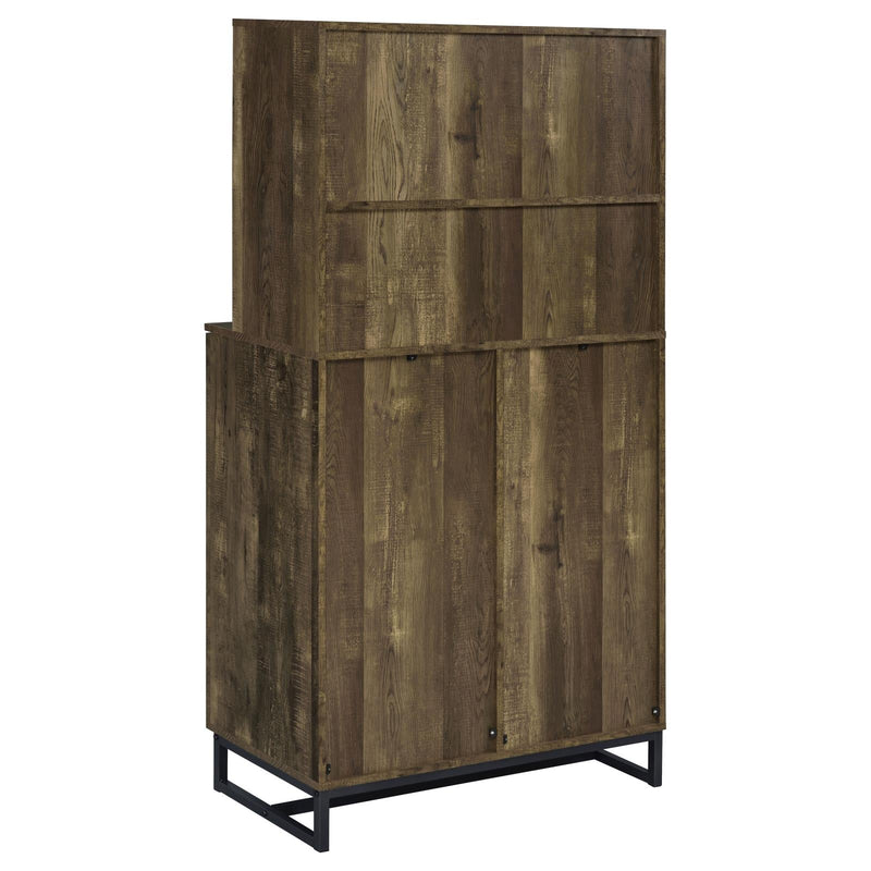 Mendoza 2-door Wine Cabinet Rustic Oak Herringbone and Gunmetal - Furniture Center (NY)