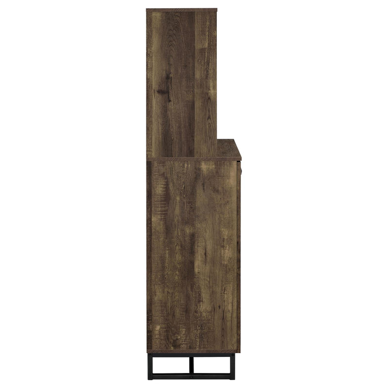 Mendoza 2-door Wine Cabinet Rustic Oak Herringbone and Gunmetal - Furniture Center (NY)