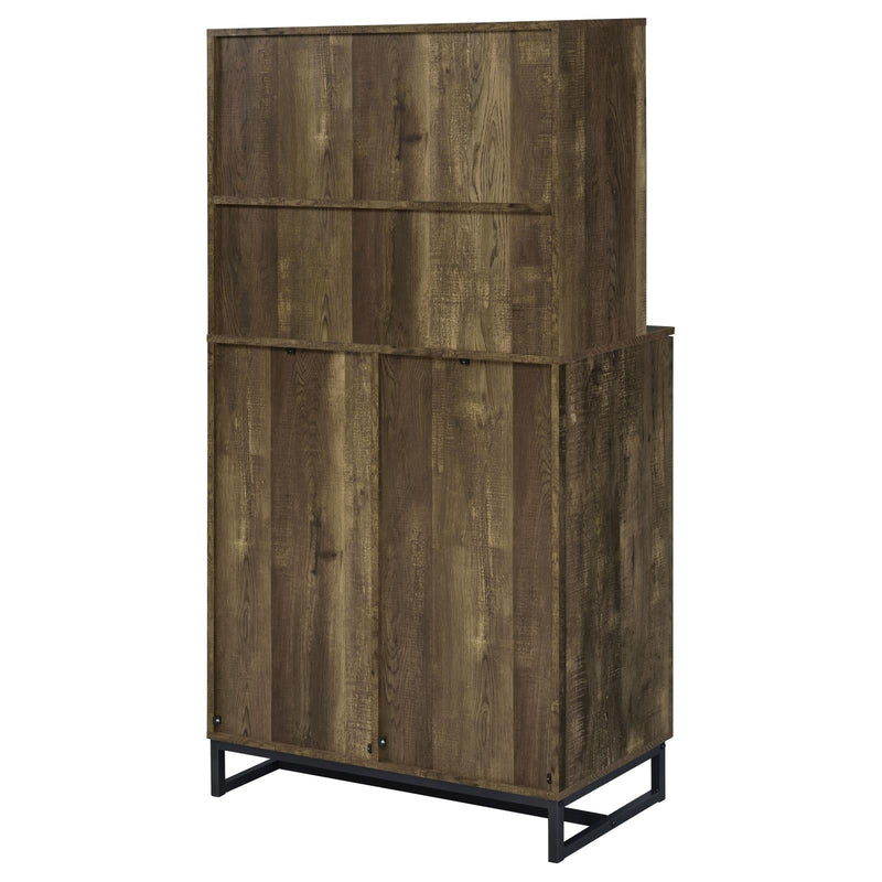 Mendoza 2-door Wine Cabinet Rustic Oak Herringbone and Gunmetal - Furniture Center (NY)