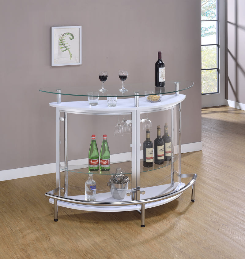 Amarillo 2-tier Bar Unit White and Chrome - Furniture Center (NY)