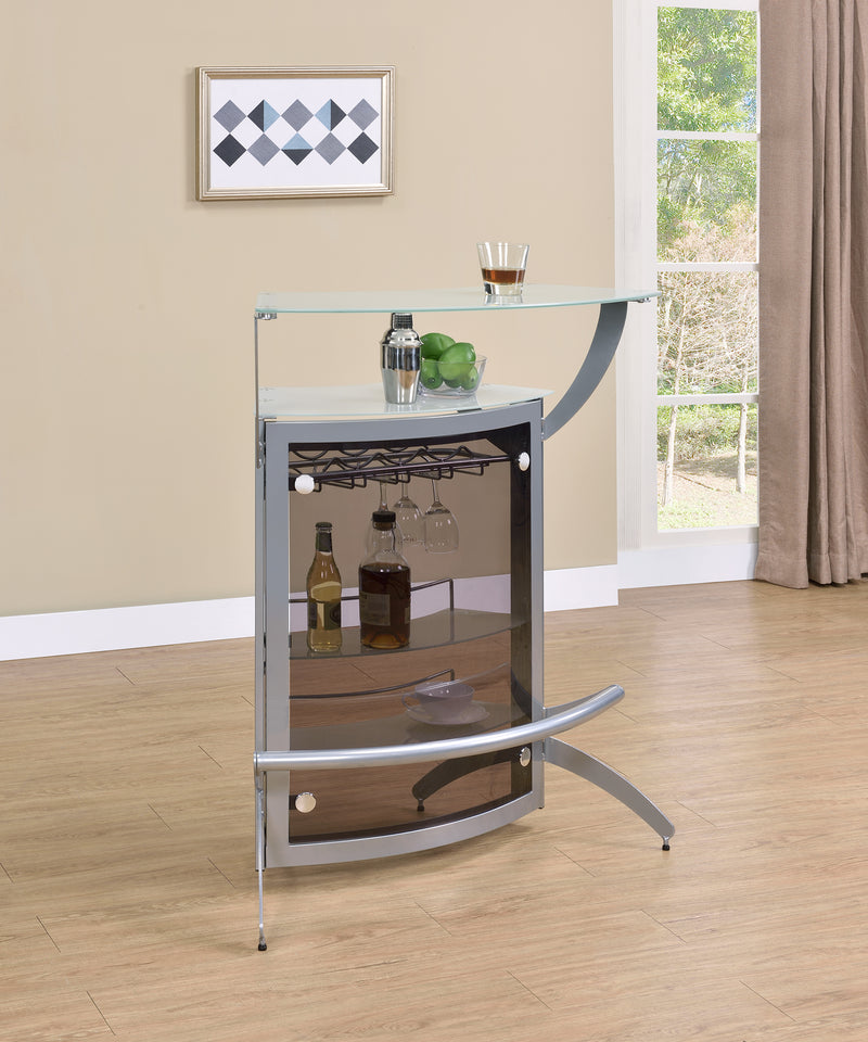 Dallas 2-shelf Home Bar Silver and Frosted Glass - Furniture Center (NY)