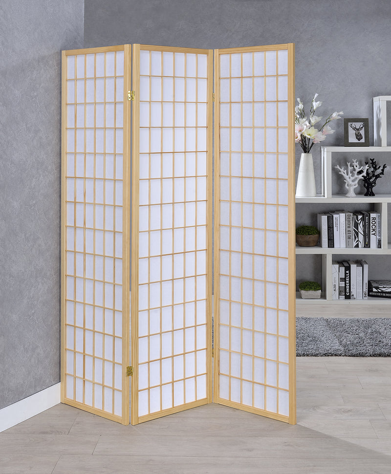 Carrie 3-panel Folding Screen Natural and White - Furniture Center (NY)
