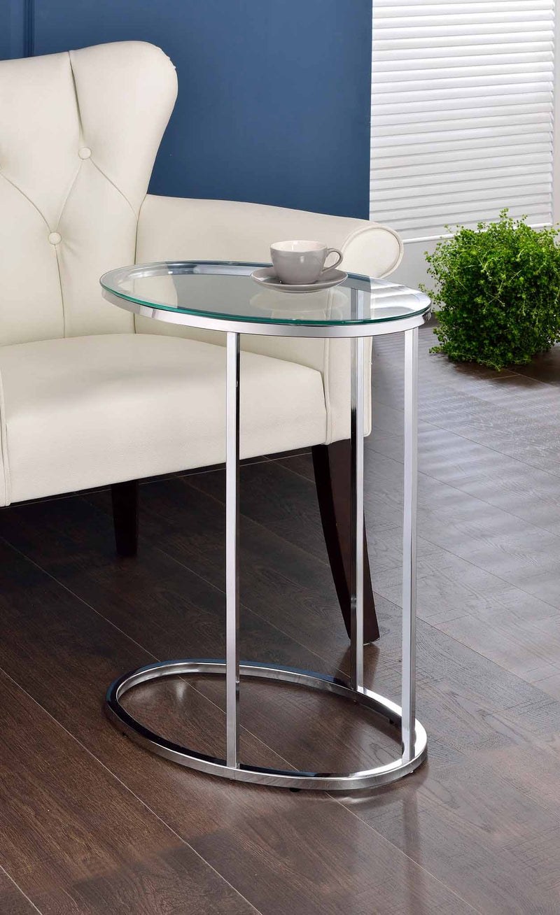 Kyle Oval Snack Table Chrome and Clear - Furniture Center (NY)