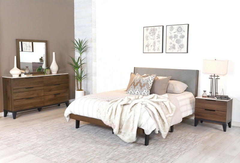 Mays Upholstered Bedroom Set Walnut Brown and Grey - Furniture Center (NY)