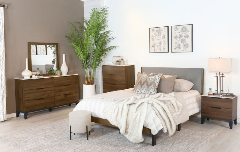 Mays Upholstered Bedroom Set Walnut Brown and Grey - Furniture Center (NY)
