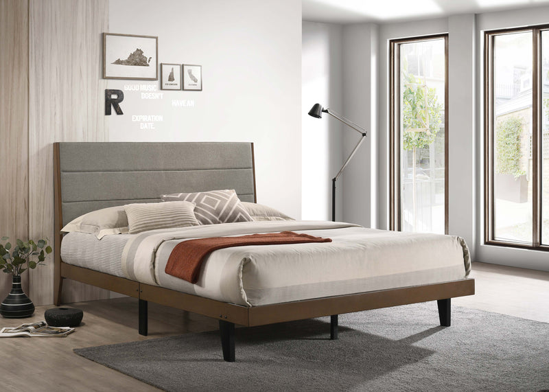Mays Upholstered Platform Bed Walnut Brown and Grey - Furniture Center (NY)