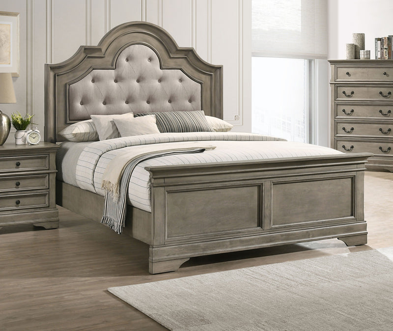 Manchester Bed with Upholstered Arched Headboard Beige and Wheat - Furniture Center (NY)