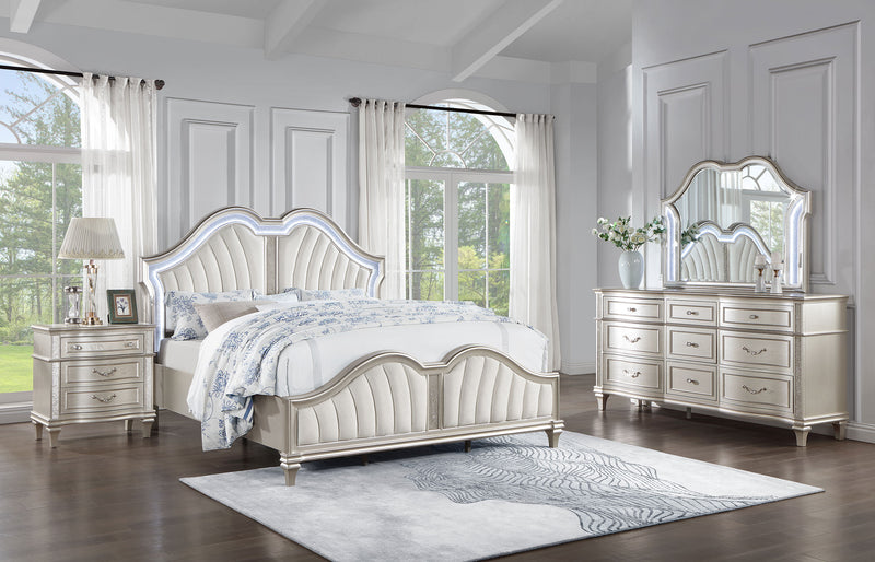 Evangeline Upholstered Platform Bedroom Set Ivory and Silver Oak - Furniture Center (NY)