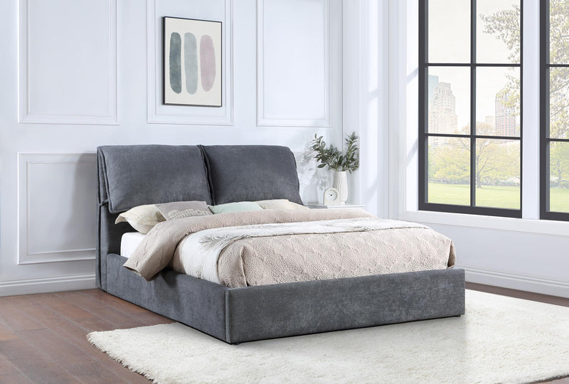 Laurel Upholstered Platform Bed with Pillow Headboard Charcoal Grey - Furniture Center (NY)