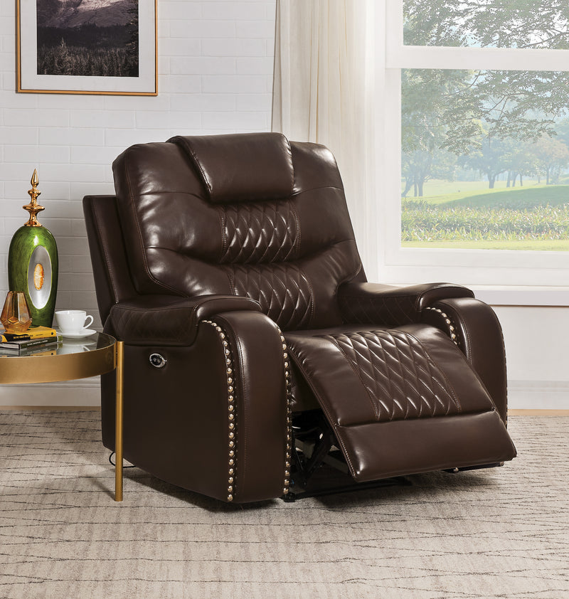 Braylon Brown PU Recliner (Power Motion) - Furniture Center (NY)
