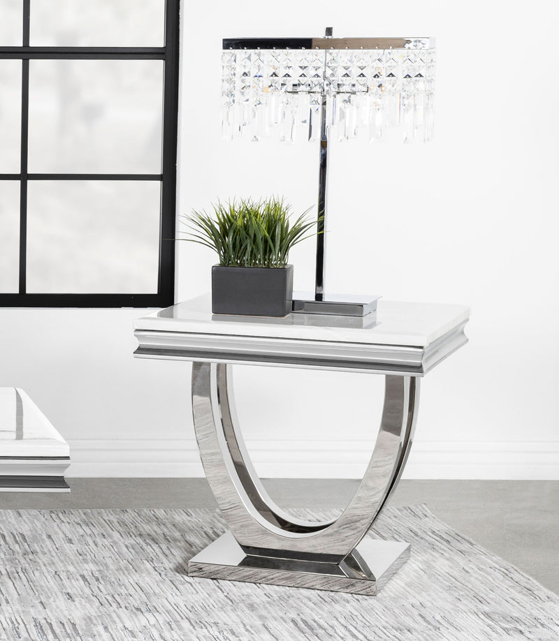 Kerwin U-base Square End Table White and Chrome - Furniture Center (NY)