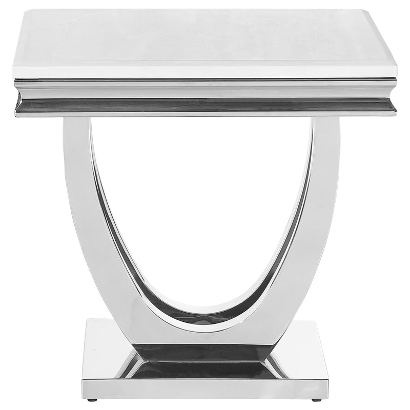 Kerwin U-base Square End Table White and Chrome - Furniture Center (NY)