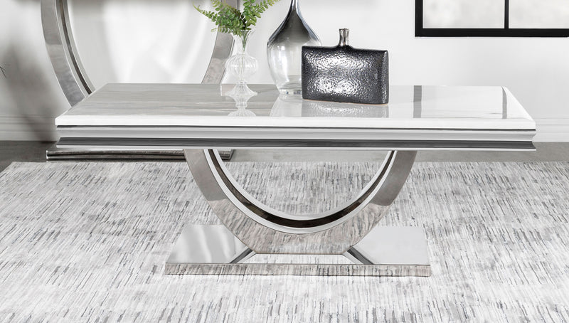Kerwin U-base Rectangle Coffee Table White and Chrome - Furniture Center (NY)
