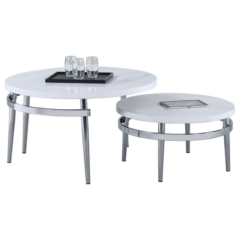 Avilla Round Nesting Coffee Table White and Chrome image