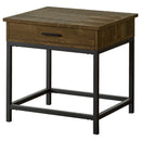 Byers Square 1-drawer End Table Brown Oak and Sandy Black - Furniture Center (NY)