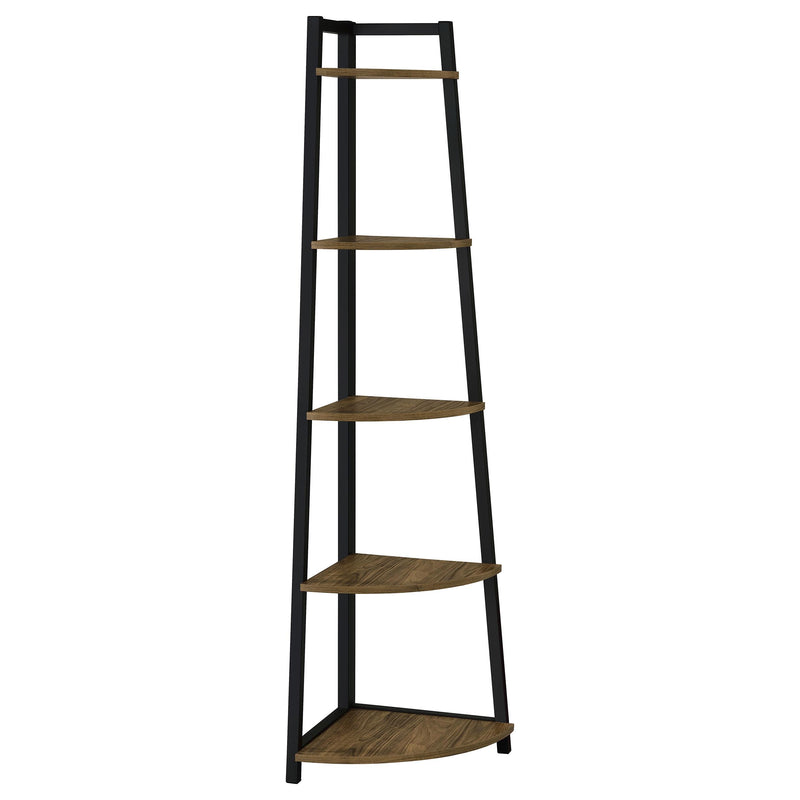 Jacksonville 5-tier Corner Bookcase Aged Walnut - Furniture Center (NY)