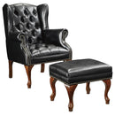 Roberts Button Tufted Back Accent Chair with Ottoman Black and Espresso - Furniture Center (NY)
