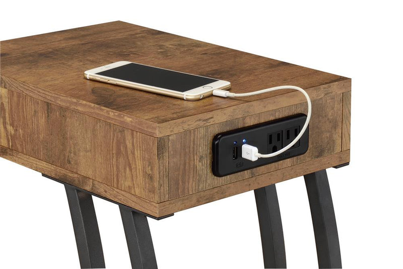 Troy Accent Table with Power Outlet Antique Nutmeg - Furniture Center (NY)
