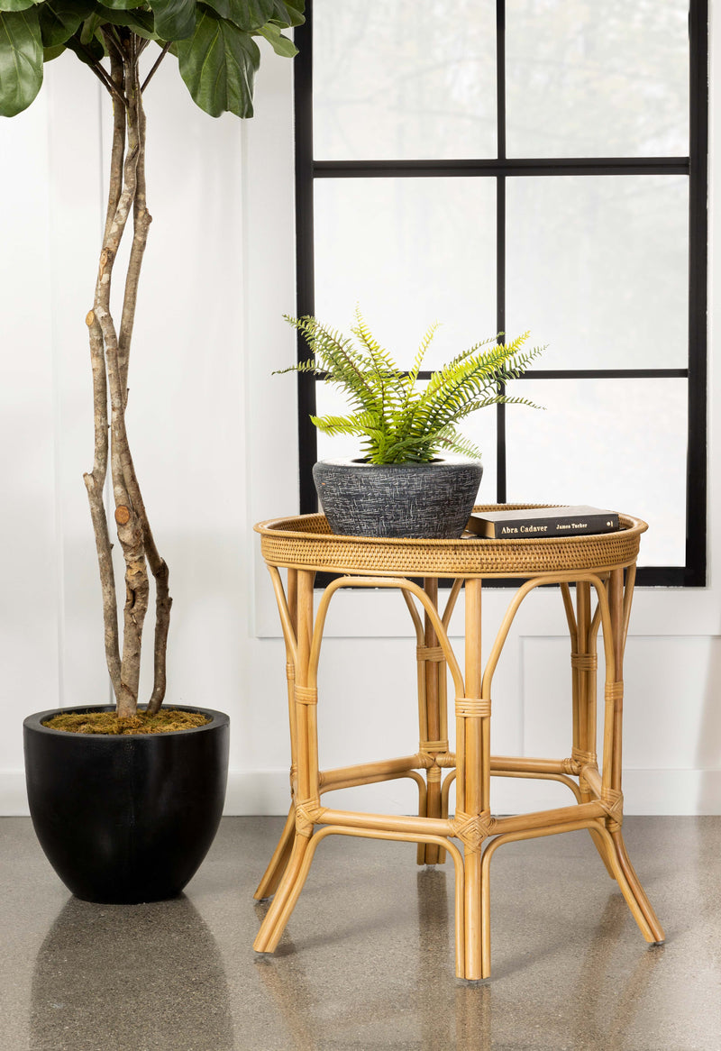 Antonio Round Rattan Tray Top Accent Table Black - Furniture Center (NY)