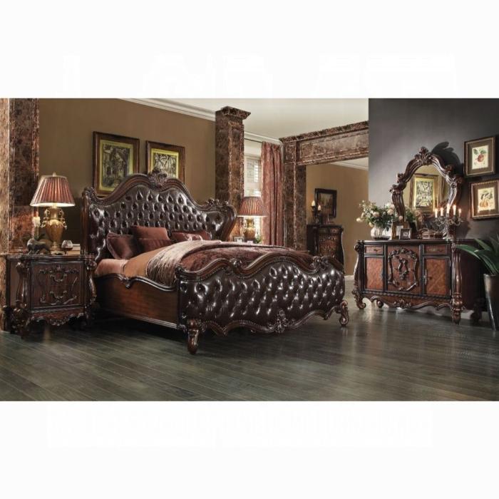 Versailles 2-Tone Dark Brown PU & Cherry Oak Queen Bed - Furniture Center (NY)