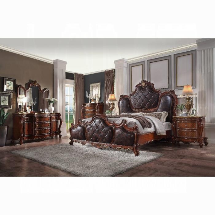 Picardy PU & Cherry Oak Queen Bed - Furniture Center (NY)