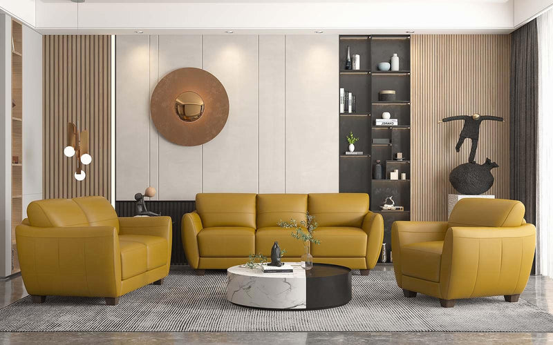 Valeria Mustard Leather Sofa - Furniture Center (NY)