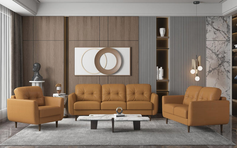 Radwan Camel Leather Sofa - Furniture Center (NY)