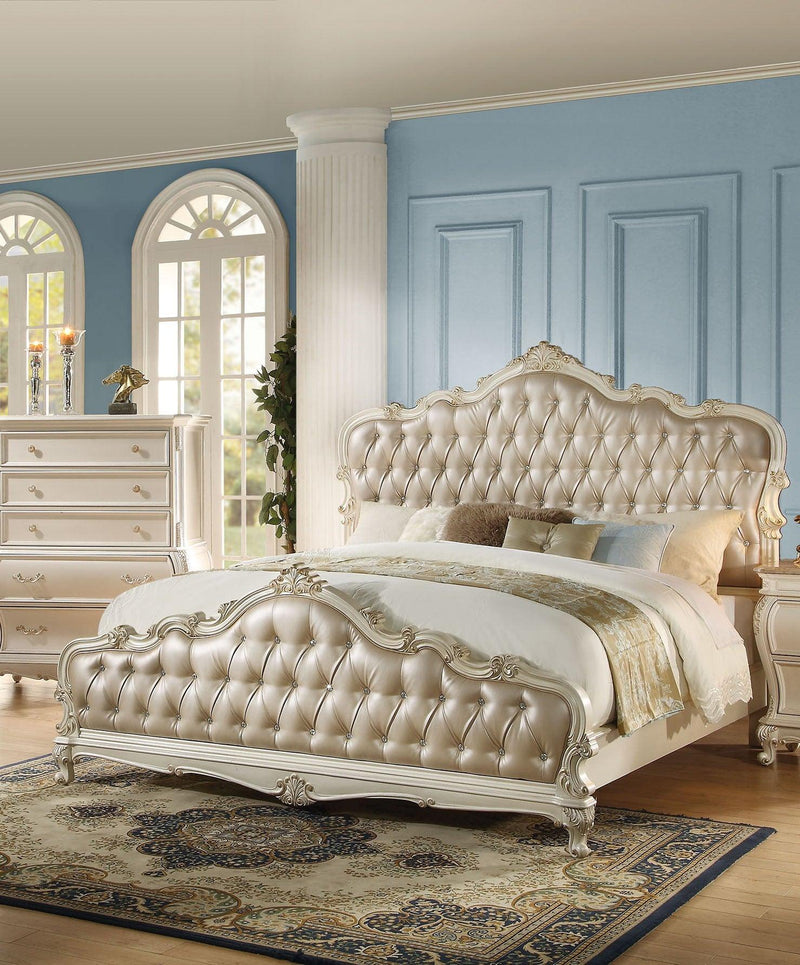 Acme Chantelle King Bed with Button Tufted Panels in Pearl White 23537EK - Furniture Center (NY)