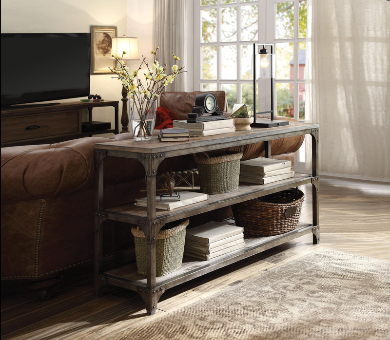 Gorden Weathered Oak & Antique Silver Console Table - Furniture Center (NY)