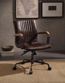 Joslin Distress Chocolate Top Grain Leather Office Chair - Furniture Center (NY)