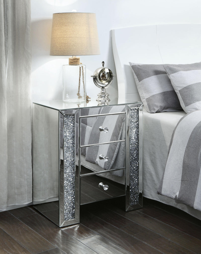 Noralie Mirrored & Faux Diamonds Accent Table - Furniture Center (NY)