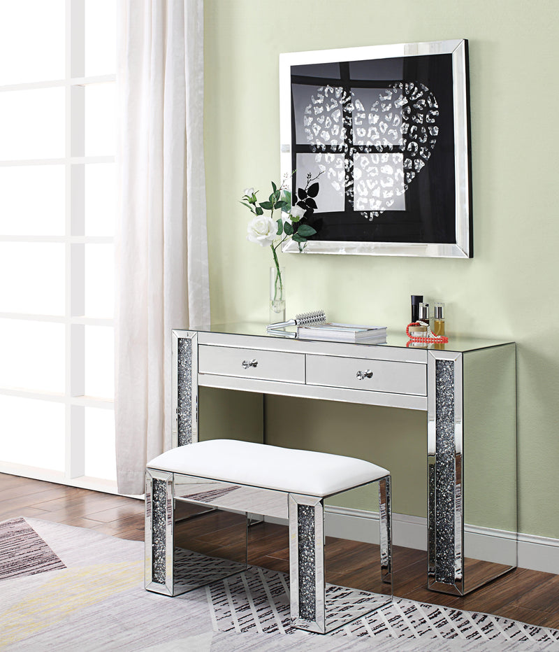 Noralie PU, Mirrored & Faux Diamonds Vanity Stool - Furniture Center (NY)