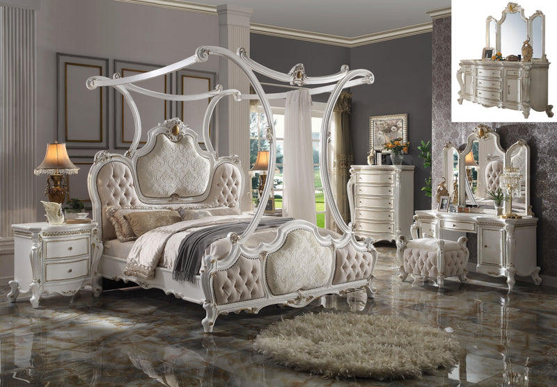 Picardy Fabric & Antique Pearl California King Bed (Canopy) - Furniture Center (NY)