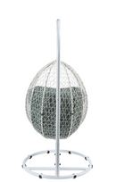 Simona Green Fabric & White Wicker Patio Swing Chair with Stand