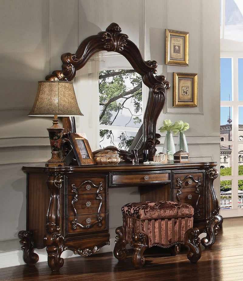 Versailles Fabric & Cherry Oak Vanity Stool - Furniture Center (NY)
