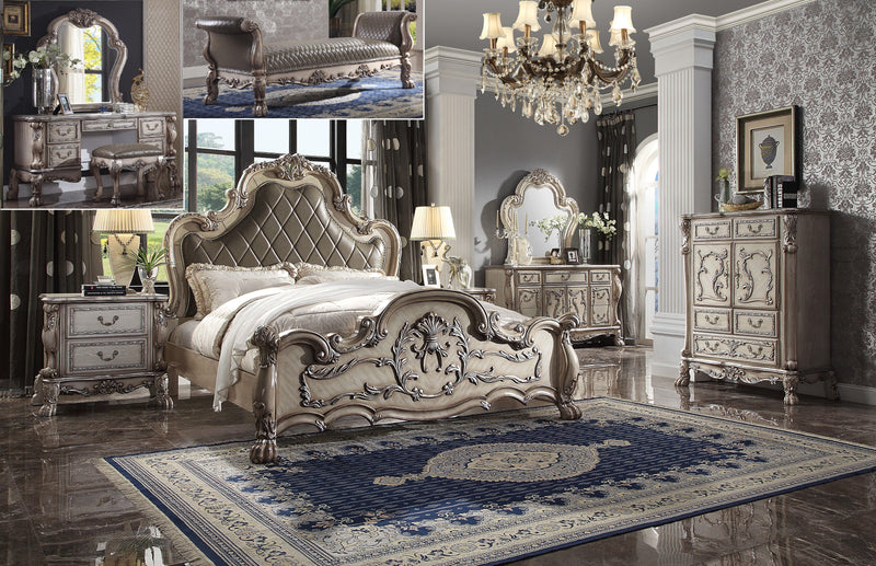 Dresden Vintage Bone White & PU Queen Bed - Furniture Center (NY)