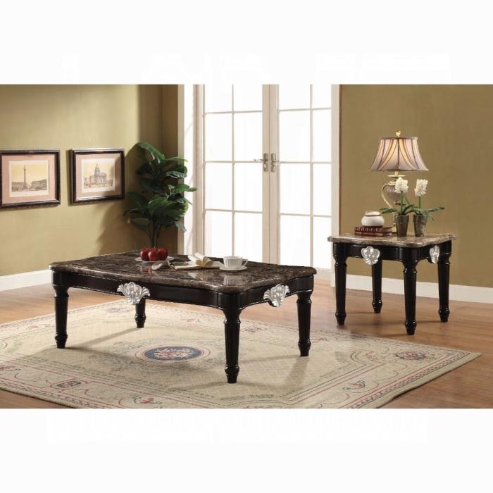 Ernestine Marble & Black Coffee Table - Furniture Center (NY)