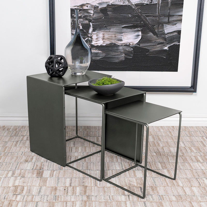 Imez 3-piece Rectangular Metal Nesting Table Grey - Furniture Center (NY)