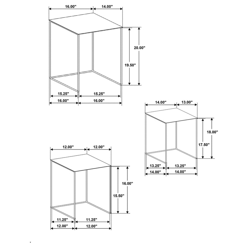 Imez 3-piece Rectangular Metal Nesting Table Grey - Furniture Center (NY)