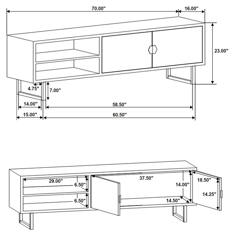 Marsden 2-door Wood 70" TV Stand Charcoal Black - Furniture Center (NY)