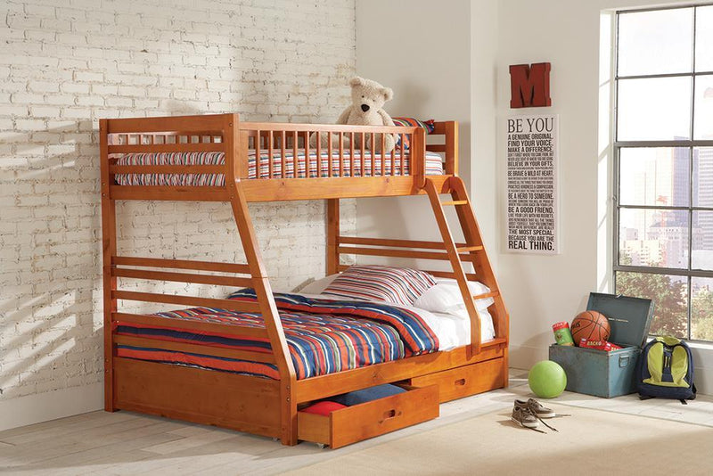 Ashton Twin Over Full 2-drawer Bunk Bed Honey - Furniture Center (NY)