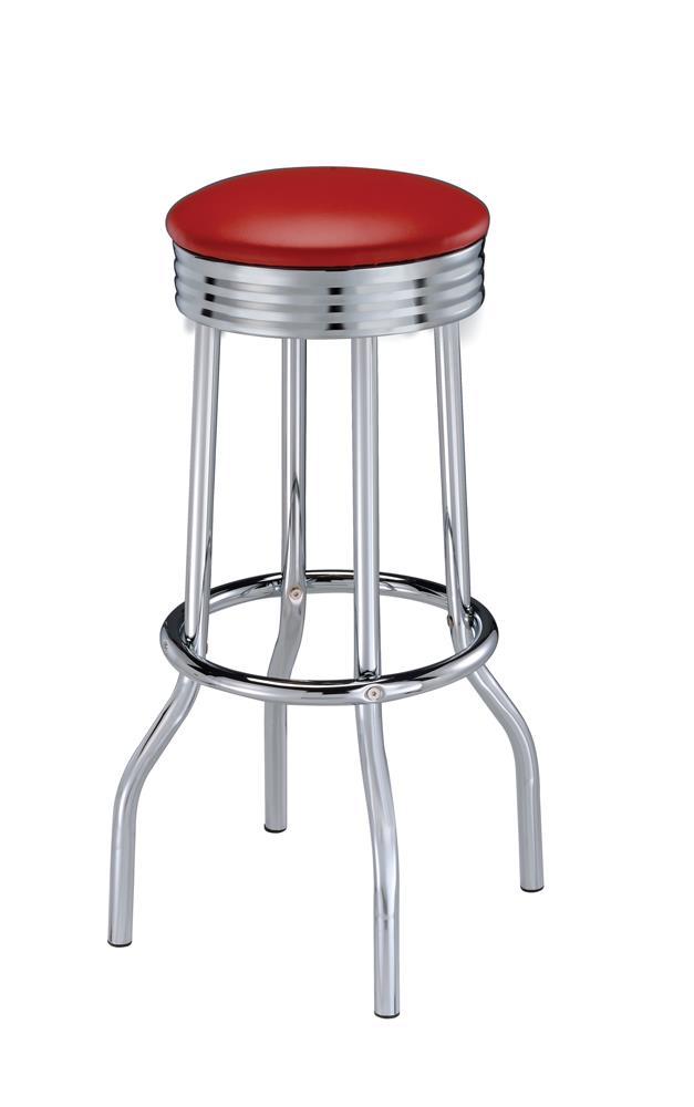 Theodore Upholstered Top Bar Stools Red and Chrome (Set of 2) - Furniture Center (NY)