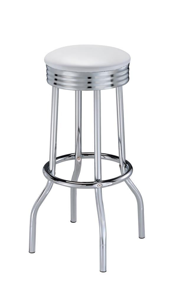Theodore Upholstered Top Bar Stools White and Chrome (Set of 2) - Furniture Center (NY)