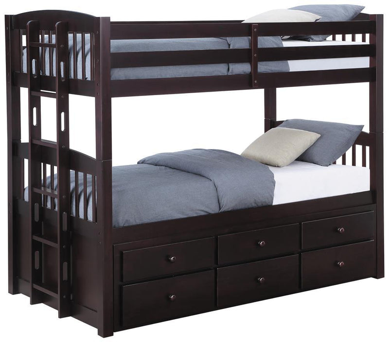 Kensington Twin Over Twin Bunk Bed with Trundle Cappuccino - Furniture Center (NY)