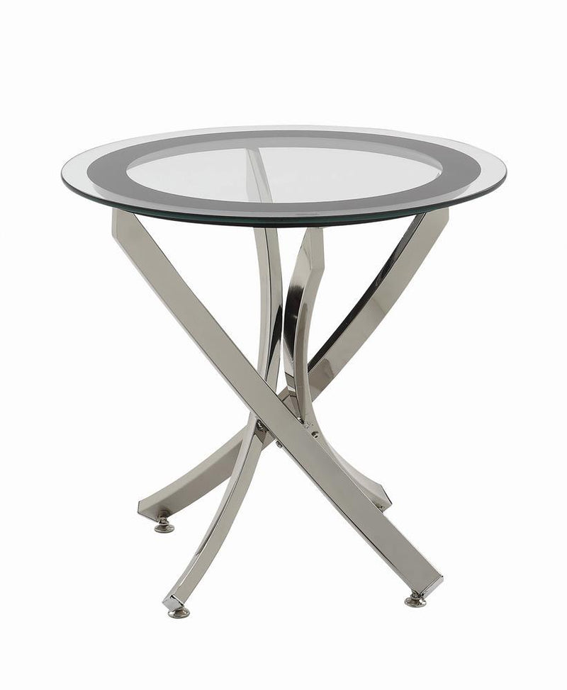 Brooke Glass Top End Table Chrome and Black - Furniture Center (NY)
